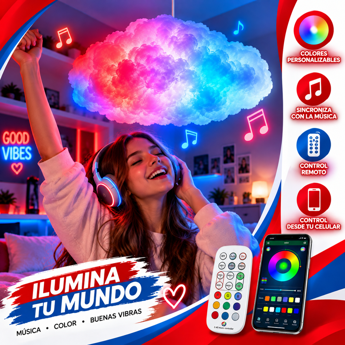 Nubes™ | Lámpara LED Inteligente con Música y Control Remoto