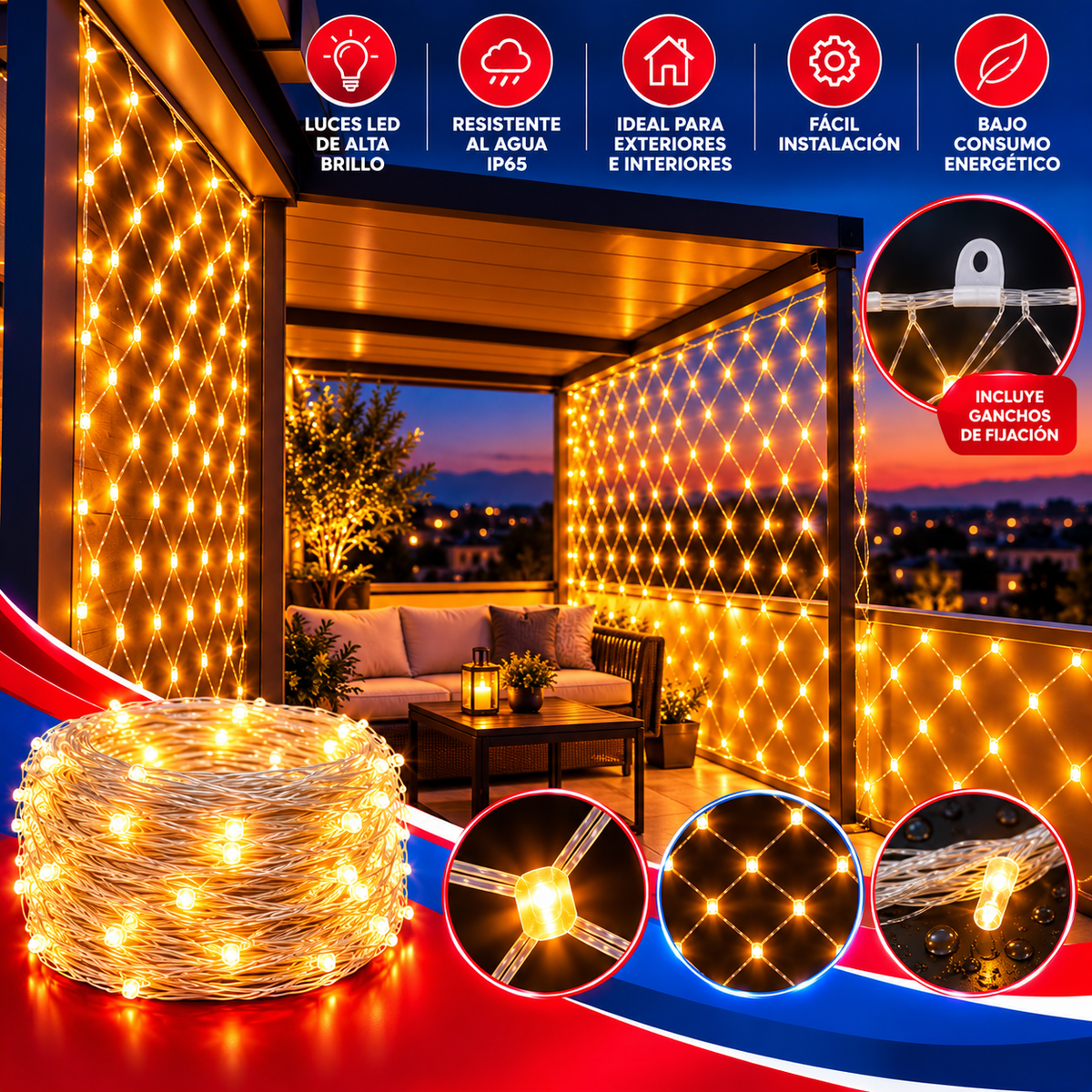 Lumix™ | Red de Luces LED para Pérgola y Toldo 3 X3